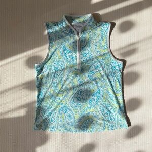 Sigrid Olsen Blue and White Paisley Zip Tank Top